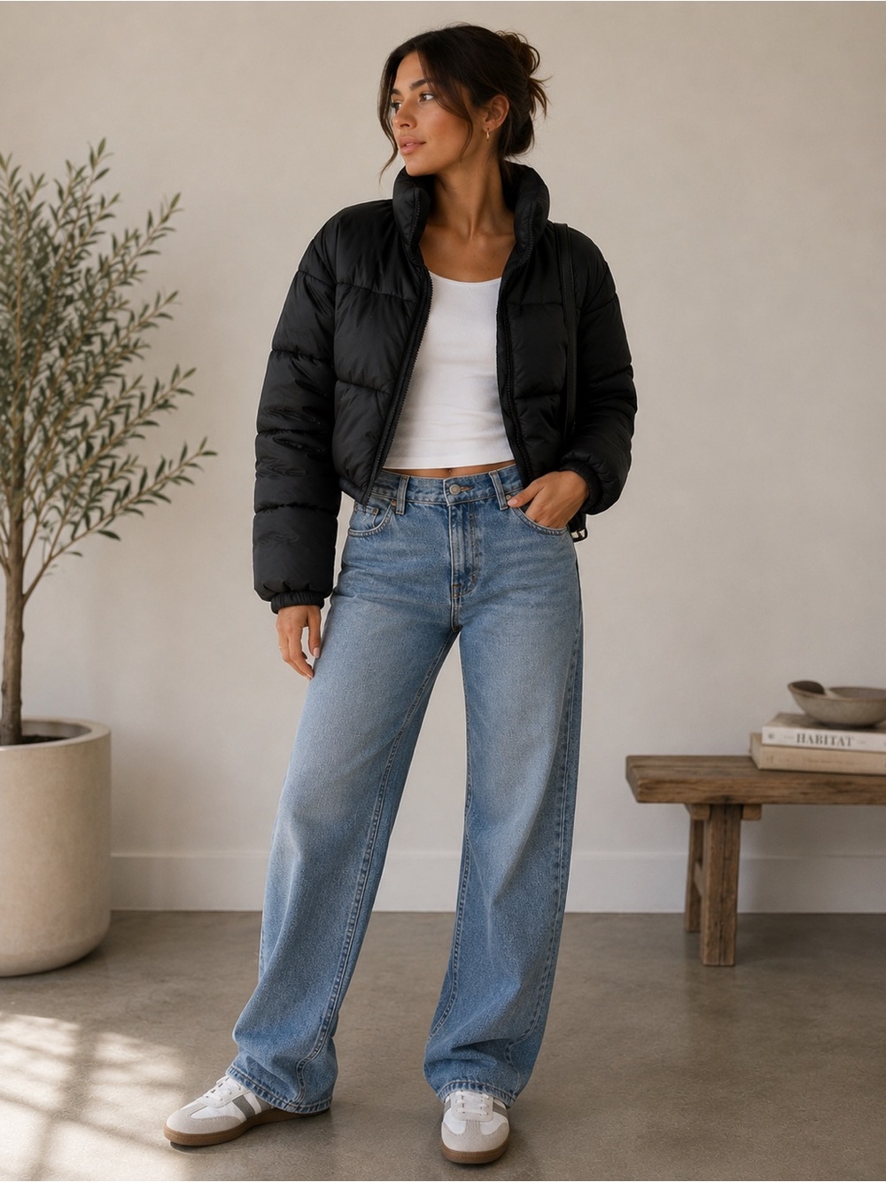 SHEIN Black Cropped Puffer